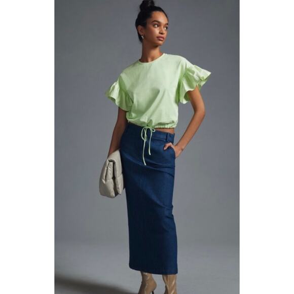 Anthropologie Maeve English Factory Ruffled Drop Shoulder Top in Lime Size Small - Picture 1 of 10